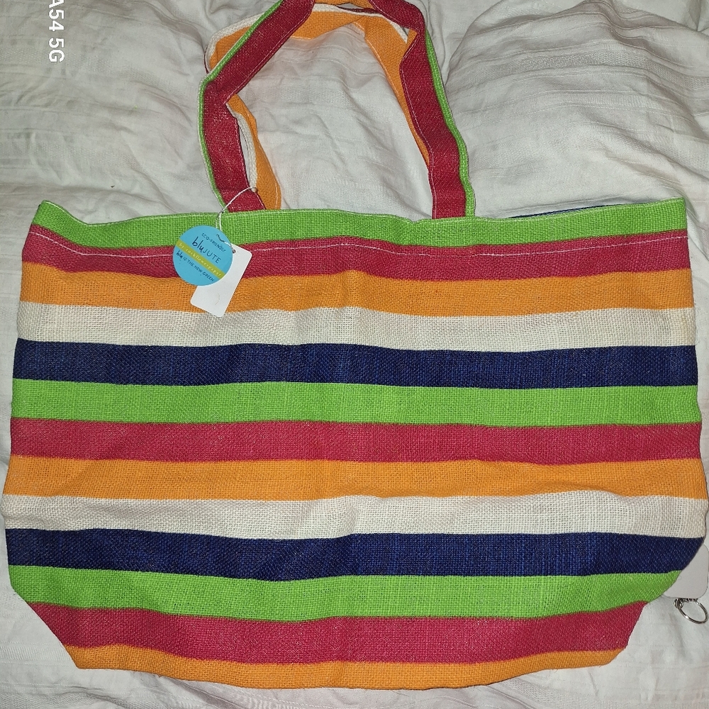 Colorful Striped Juted Bag